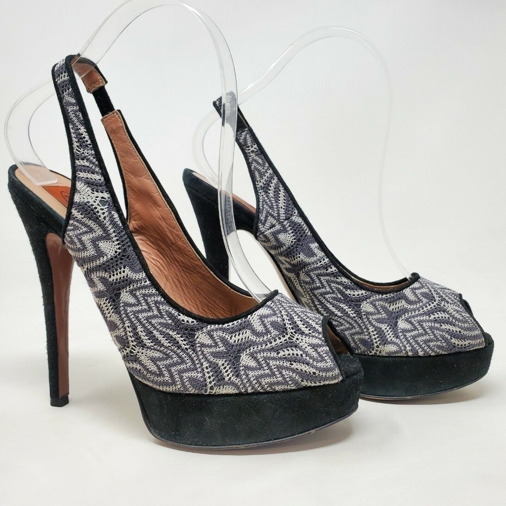 Missoni Womens Abstract Print Peep Toe Slingback Pumps Size 37.5